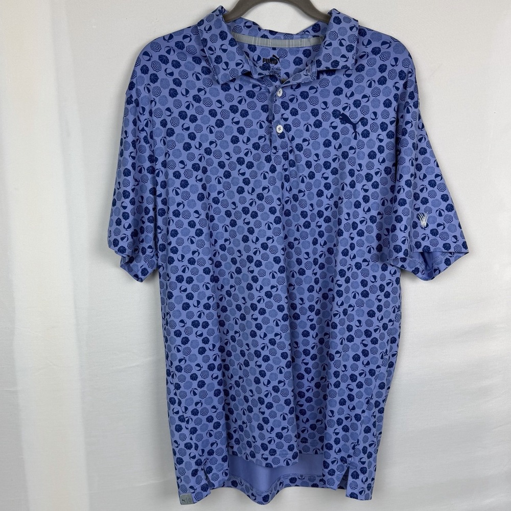 Puma Golf Polo Shirt L Purple Beach Ball Umbrella Print Performance Polo